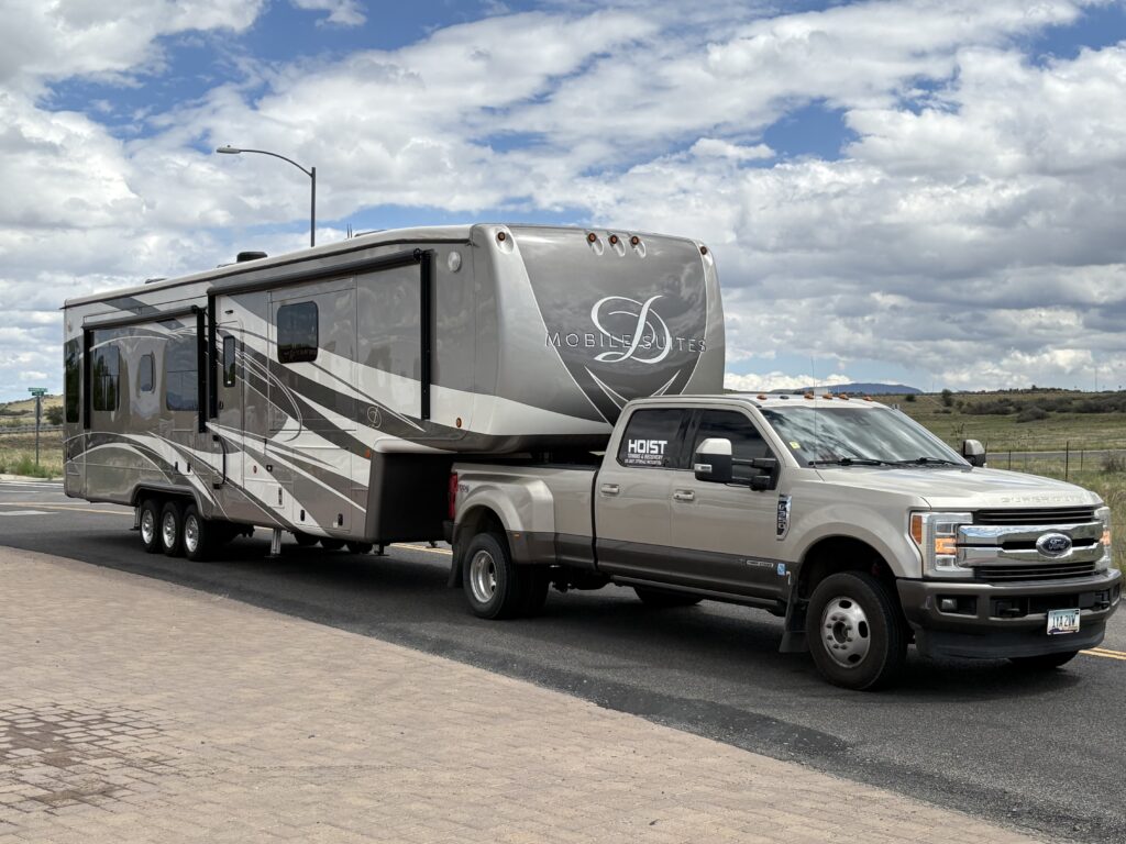 Hoist Towing relocating a Fifth Wheel